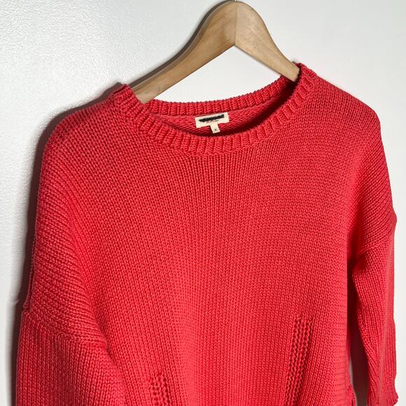Demylee New York Pullover Sweater Womens Medium Coral 3/4 Sleeve Cropped Cotton - Picture 3 of 9